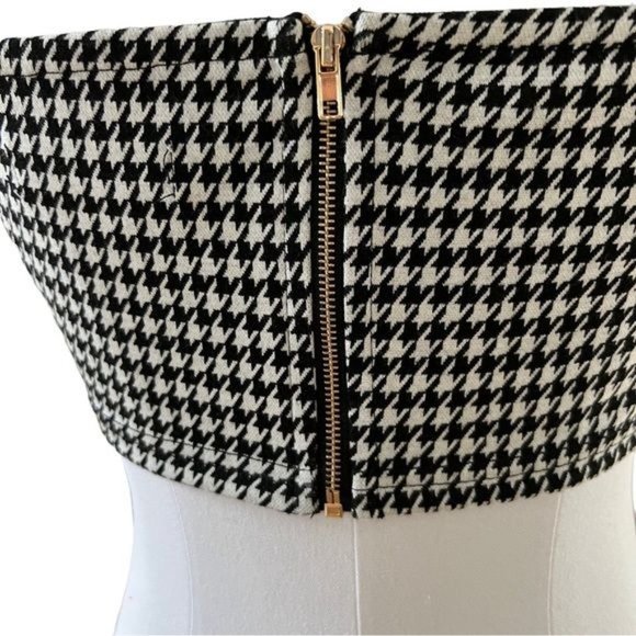 ASOS 4th + Reckless Overlay Bandeau Button Detail Crop Top in Houndstooth EUC - Picture 6 of 8